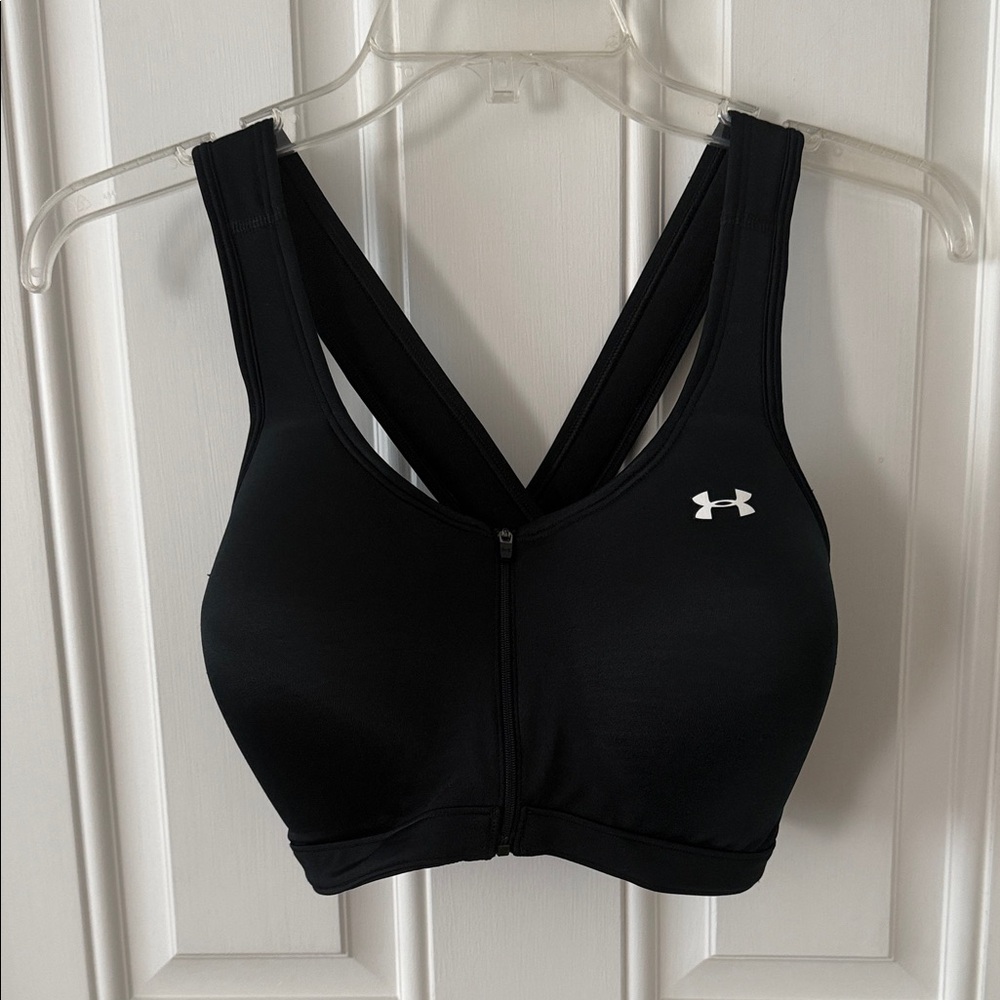 Under Armour Black Front-Zip High-Support Sports Bra - Size Large 36 - 38